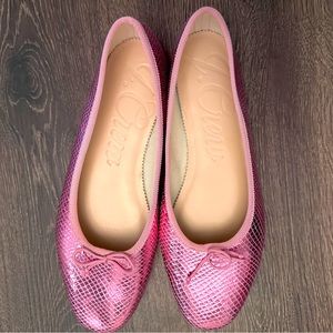 NWB - Classic Zoe Ballet Flat, Metallic Italian Leather Snake Embossed